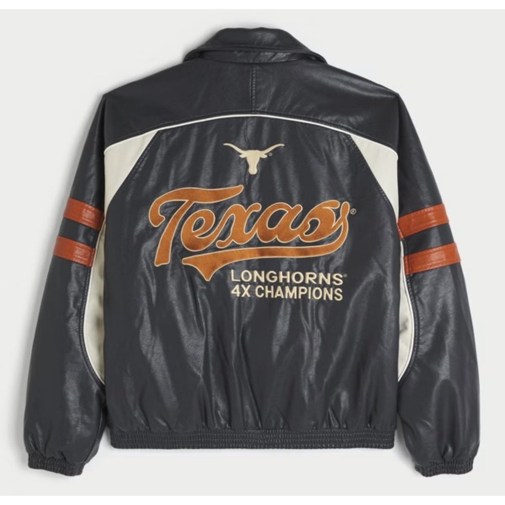University of Texas at Austin Longhorns Graphic Faux Leather Jacket Men's Large